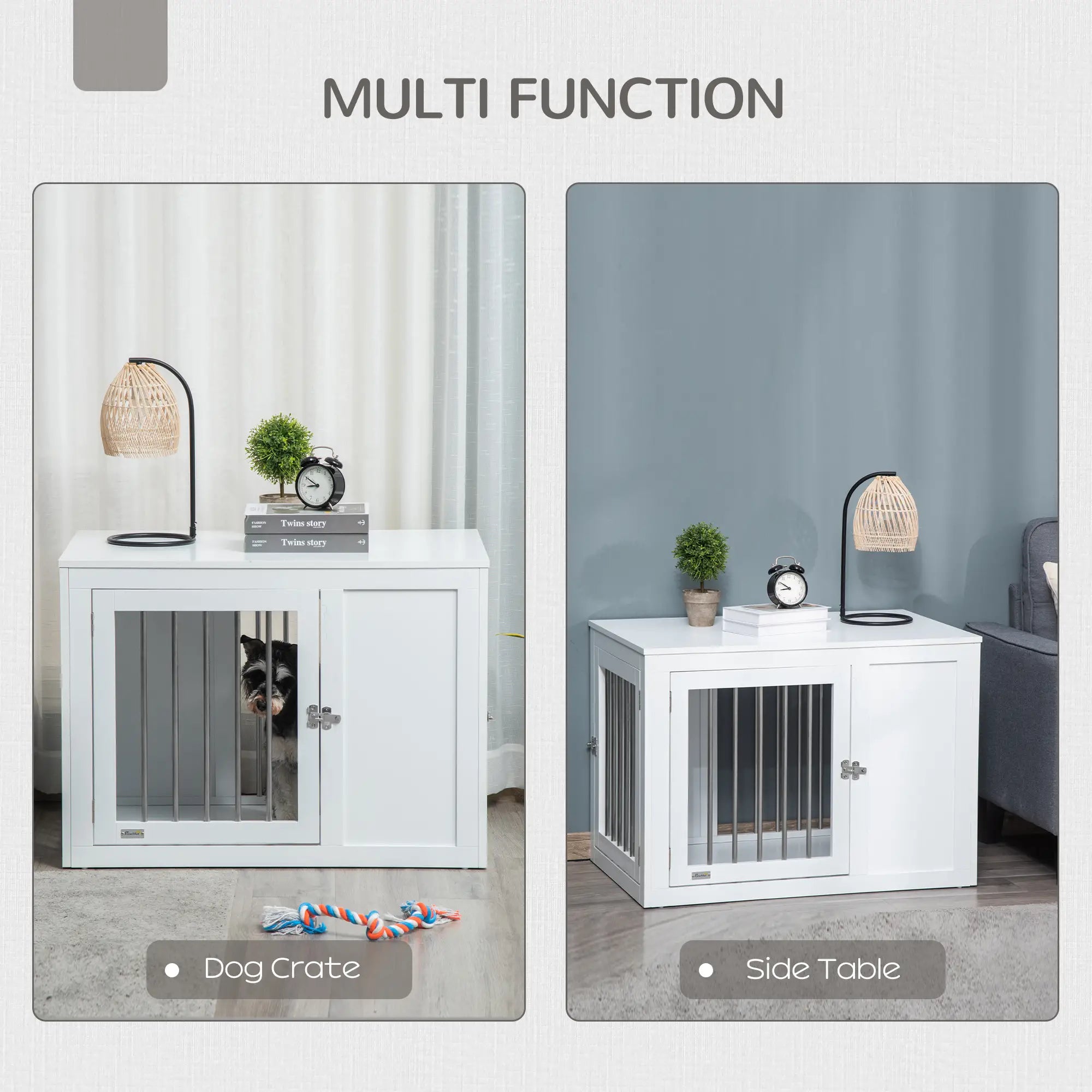 2-in-1 Dog Cage and Side Table, Two Lockable Doors, Medium Size, White Houses, Kennels & Pens at Gallery Canada