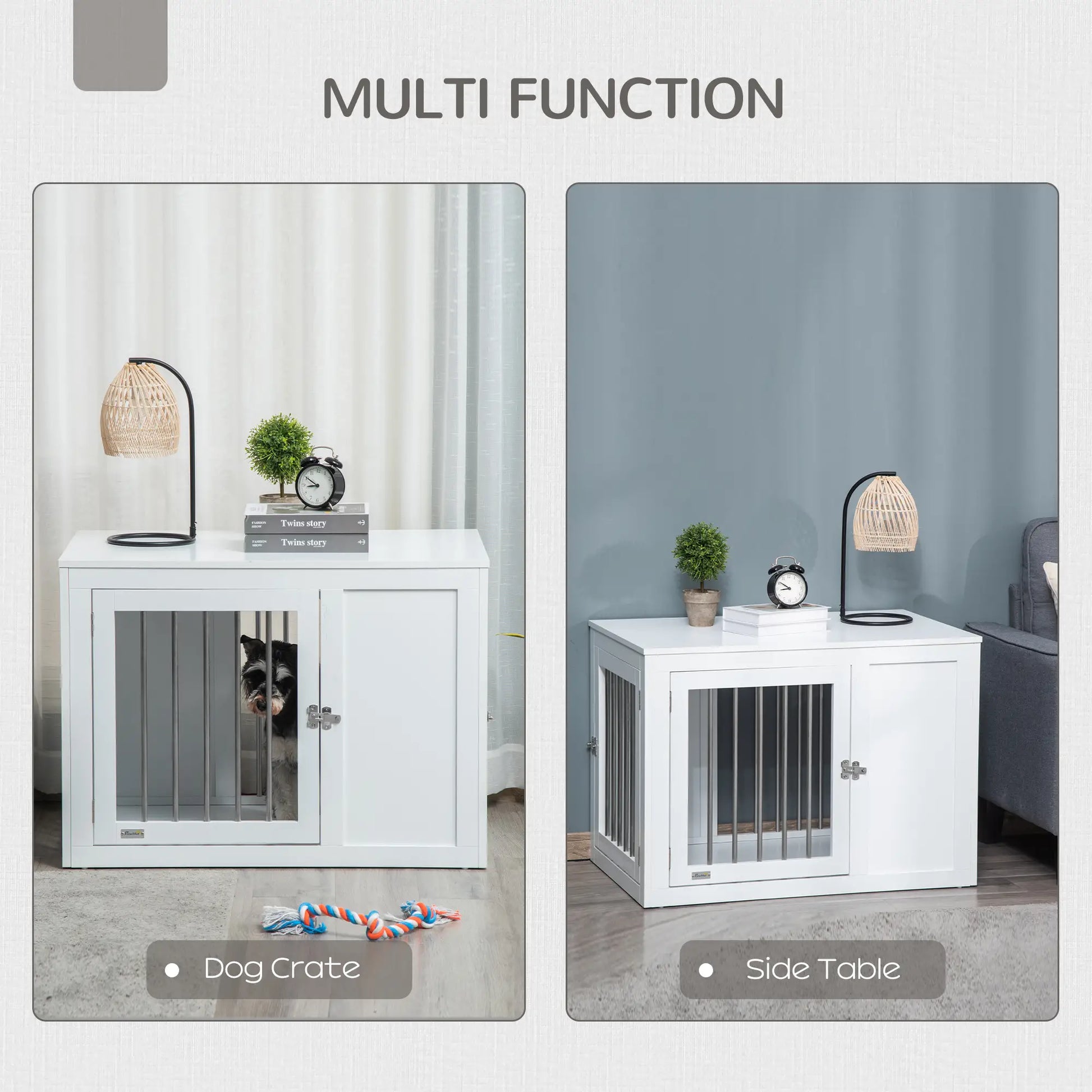 2-in-1 Dog Cage and Side Table, Two Lockable Doors, Medium Size, White Houses, Kennels & Pens at Gallery Canada
