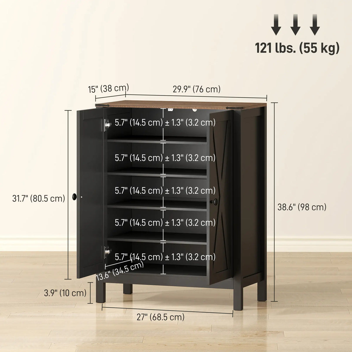 Shoe Cabinet With Barn Doors, Adjustable Shelves, 15 Pairs, Black Shoe Storage Cabinets & Racks at Gallery Canada