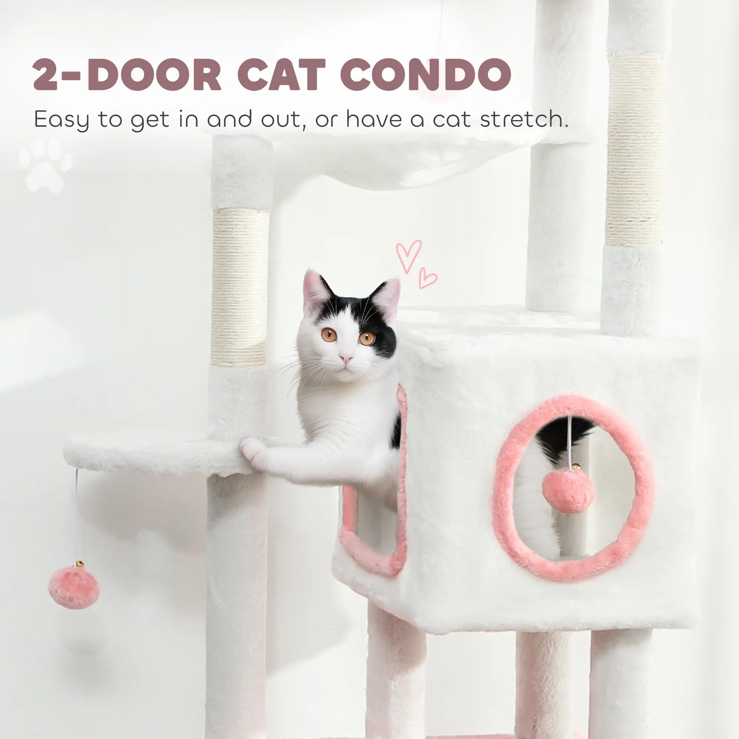65 Inch Cat Tree, 2 Condos, Perch, Hammock, Scratching Posts, White Cat Towers at Gallery Canada