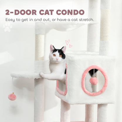 65 Inch Cat Tree, 2 Condos, Perch, Hammock, Scratching Posts, White Cat Towers at Gallery Canada