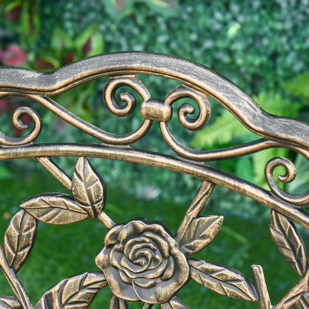 40" Outdoor Garden Bench, Cast Aluminum Antique Rose, Patio Loveseat, Bronze Outdoor Benches at Gallery Canada