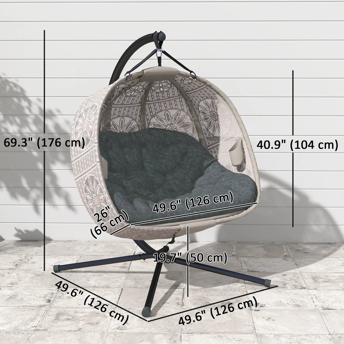 Hanging Egg Chair With Stand, Dark Grey Patio Swings with Stand at Gallery Canada