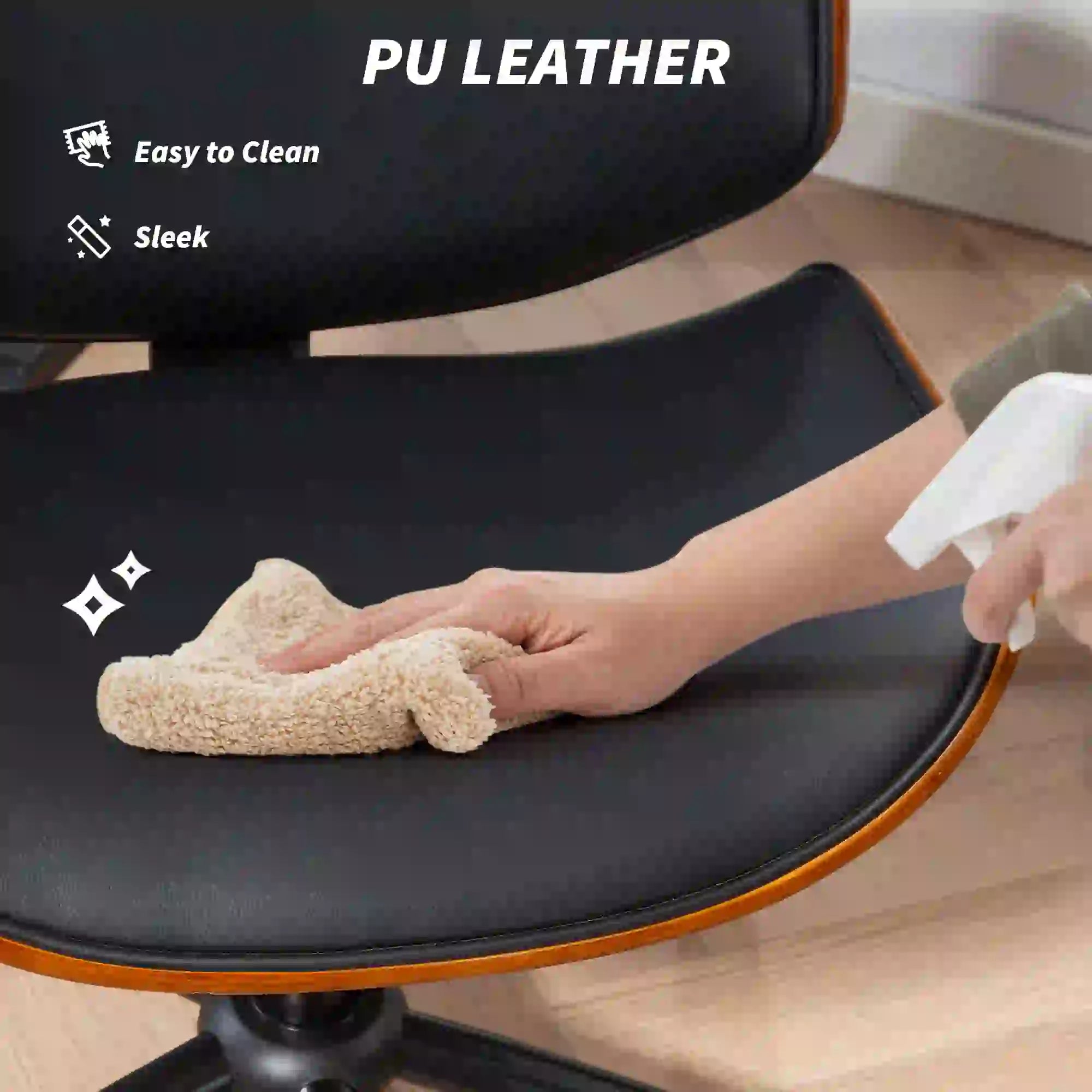 Mid-Century Modern Office Chair, No Arms, Wheels, Small, Bentwood, PU Leather Task Chairs at Gallery Canada