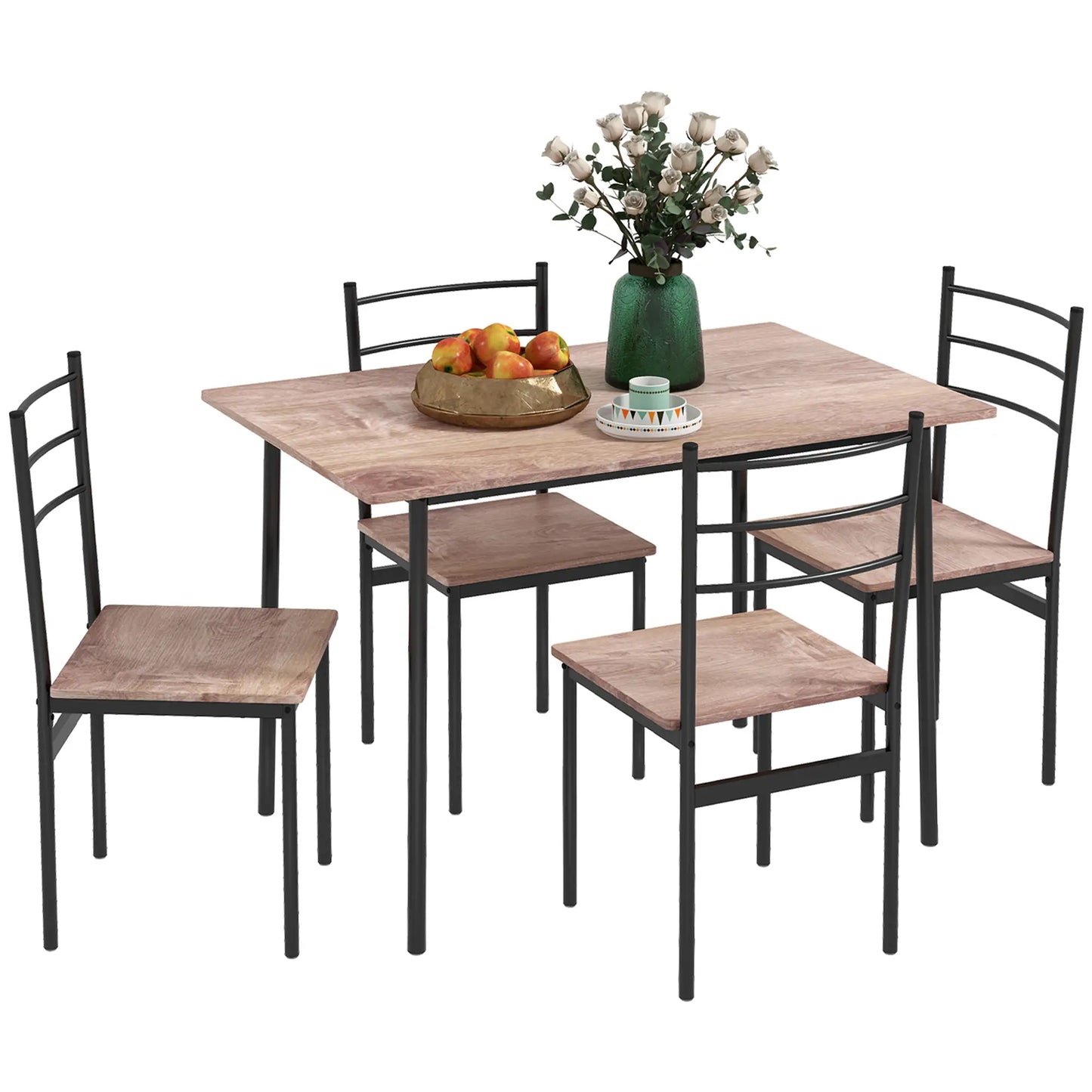 5 Piece Dining Table Set for 4, Space Saving Kitchen Table and 4 Chairs, Rectangle, Steel Frame for Dining Room Bar Sets Oak, Brown, Black at Gallery Canada