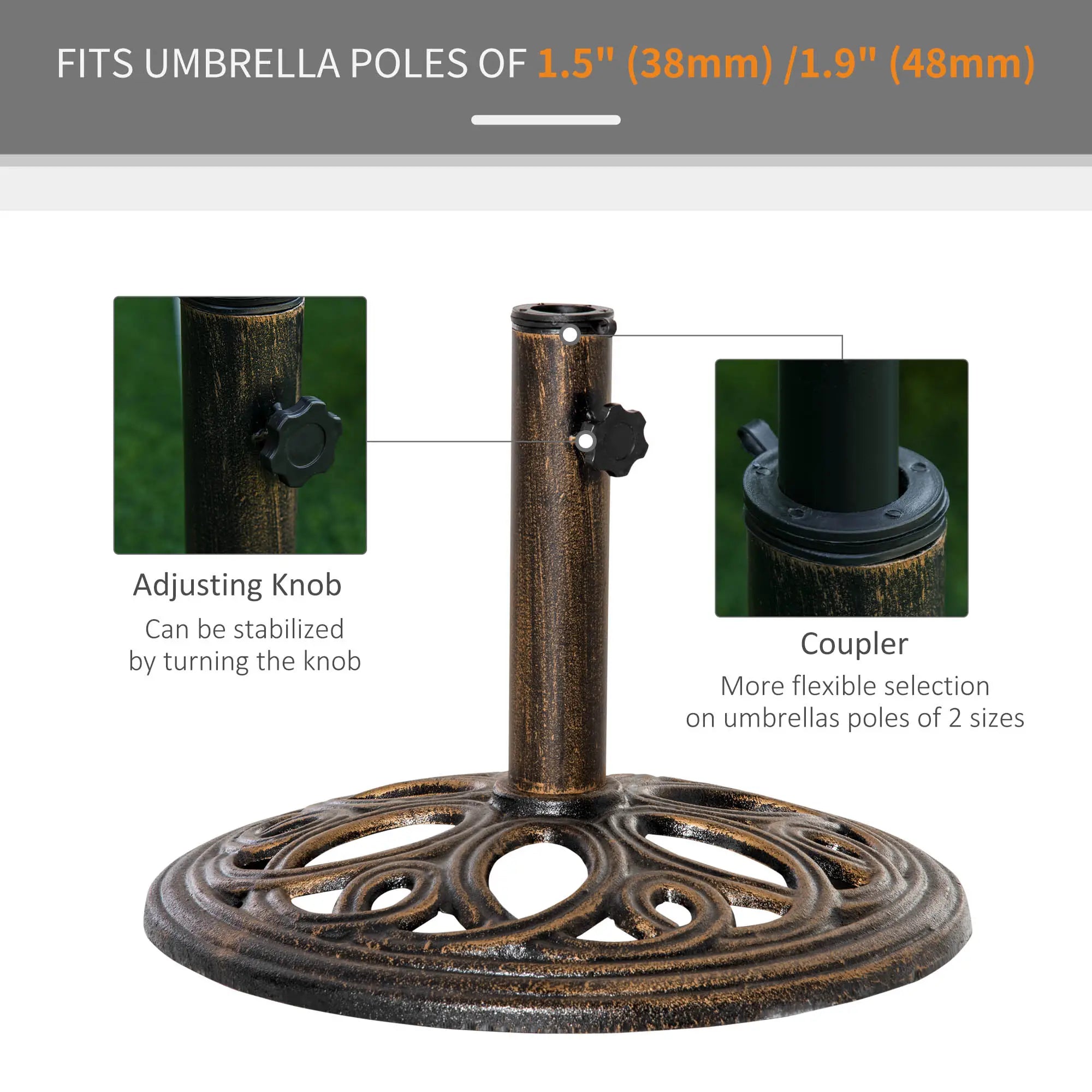 Round Cast Iron Umbrella Base Stand, Outdoor, Fit Dia. 1.5
