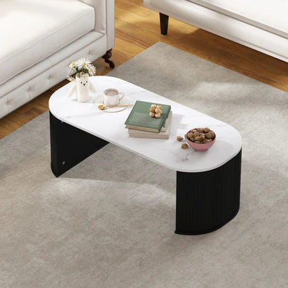 Modern Marble-Effect Coffee Table, Round Corners, Thicken Legs, Black Coffee Tables at Gallery Canada