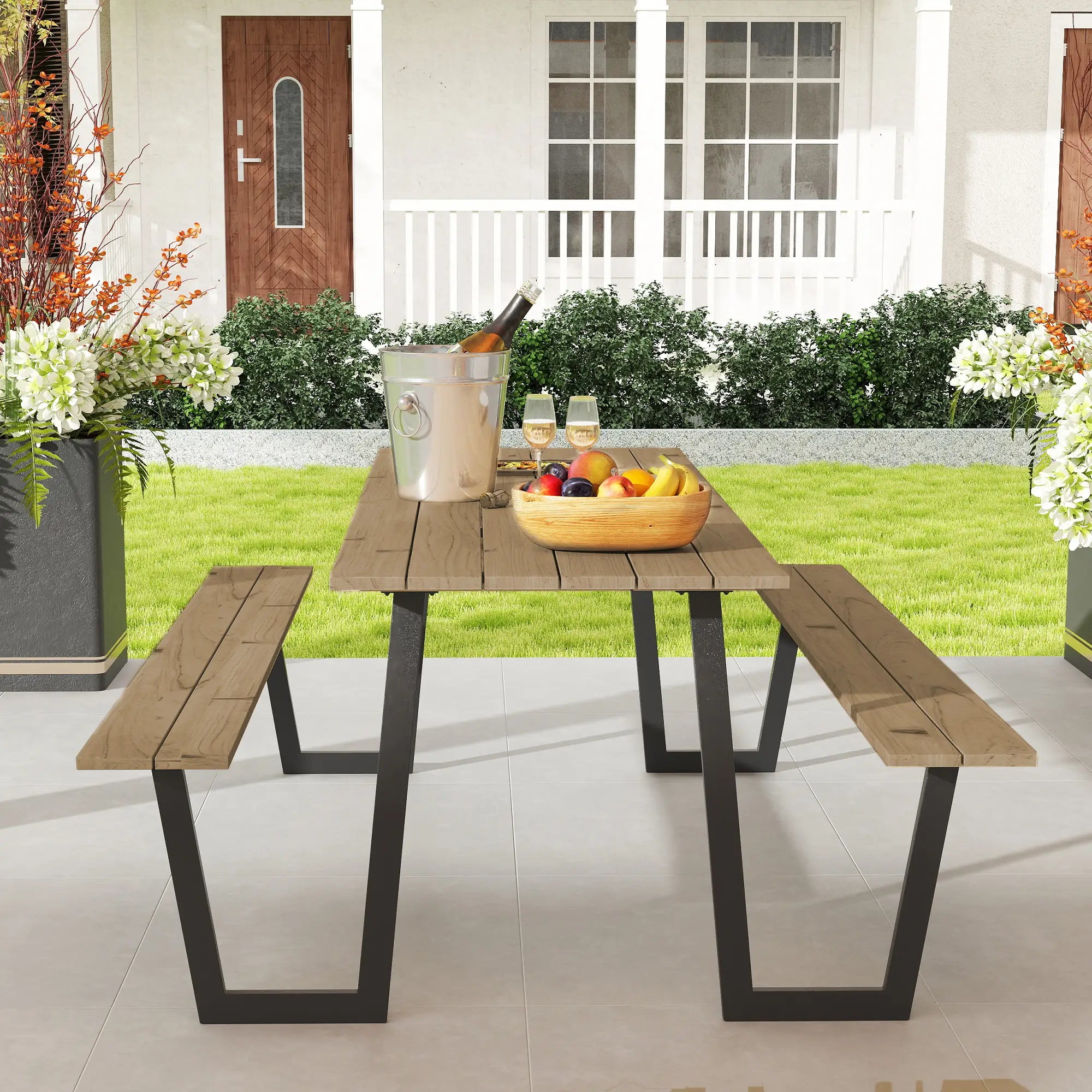 5.7 FT Outdoor Picnic Table, Spruce Wood, 795 LBS Benches, Brown Picnic Tables & Camping Chairs at Gallery Canada