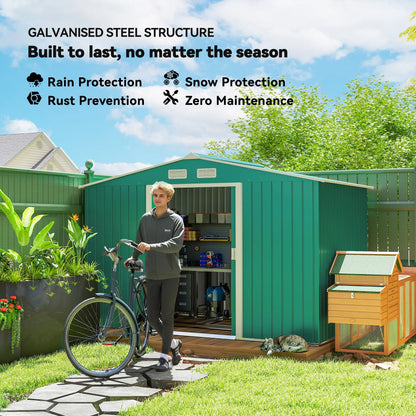 9.1' x 6.4' x 6.3' Garden Storage Shed, Foundation Kit, Metal Tool House, Double Doors, Green Sheds at Gallery Canada
