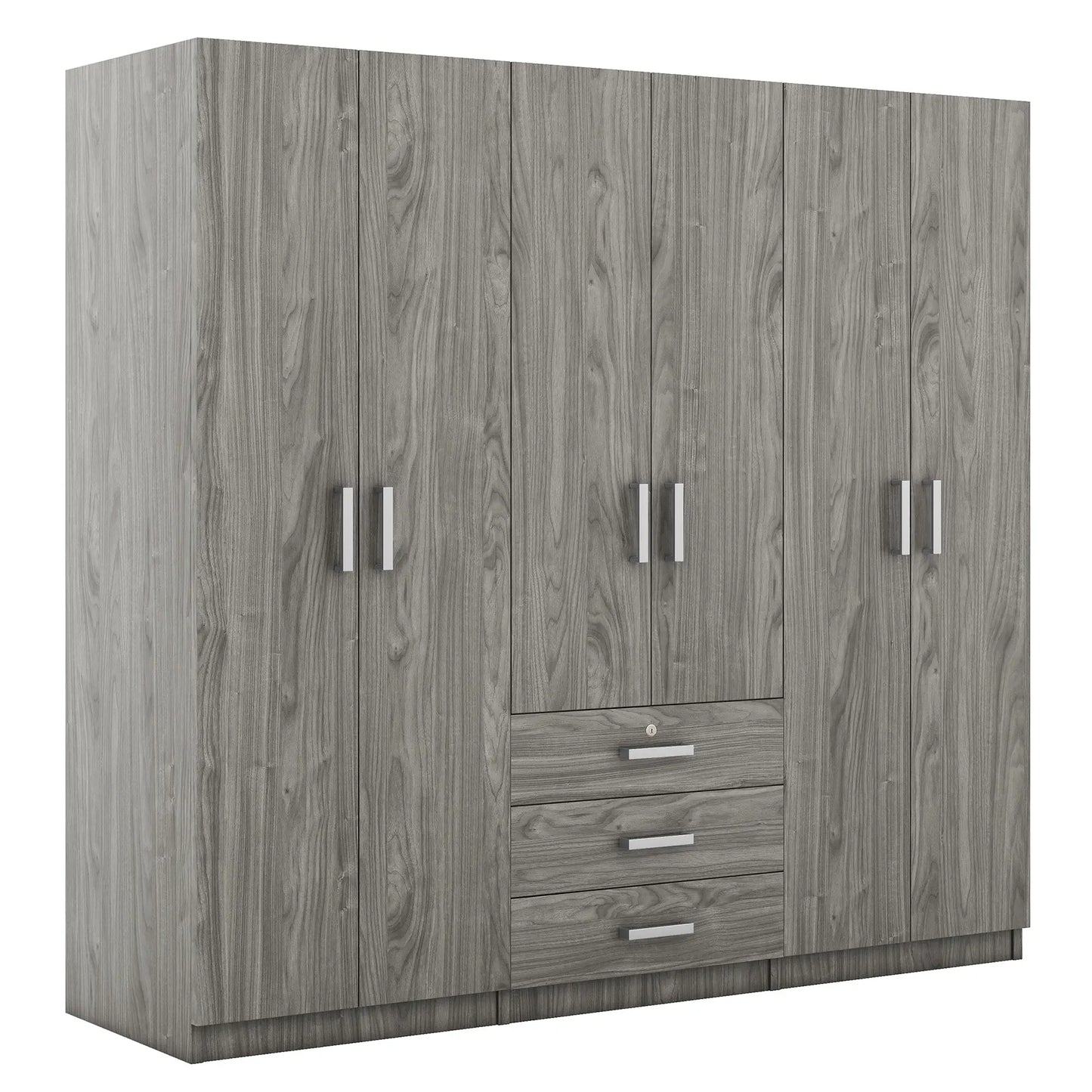 Wooden Wardrobe, 3 Drawers, MDF, Compact, 71" L x 19" W x 68" H, Grey Clothing Storage at Gallery Canada