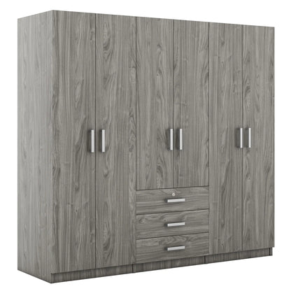 Wooden Wardrobe, 3 Drawers, MDF, Compact, 71" L x 19" W x 68" H, Grey Clothing Storage at Gallery Canada