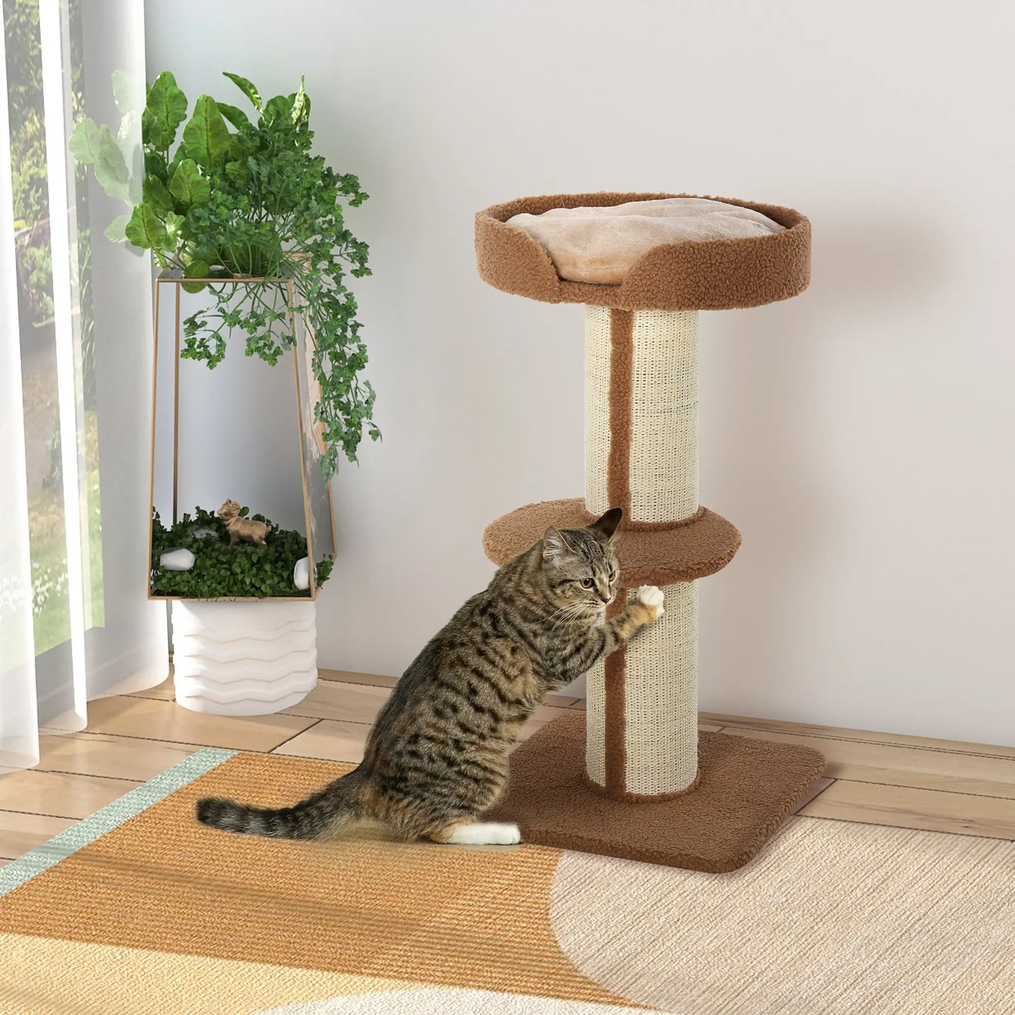 Cat Tree with Scratching Post, Bed, Cushion, Perch, 18" x 18" x 36", Brown Cat Trees at Gallery Canada