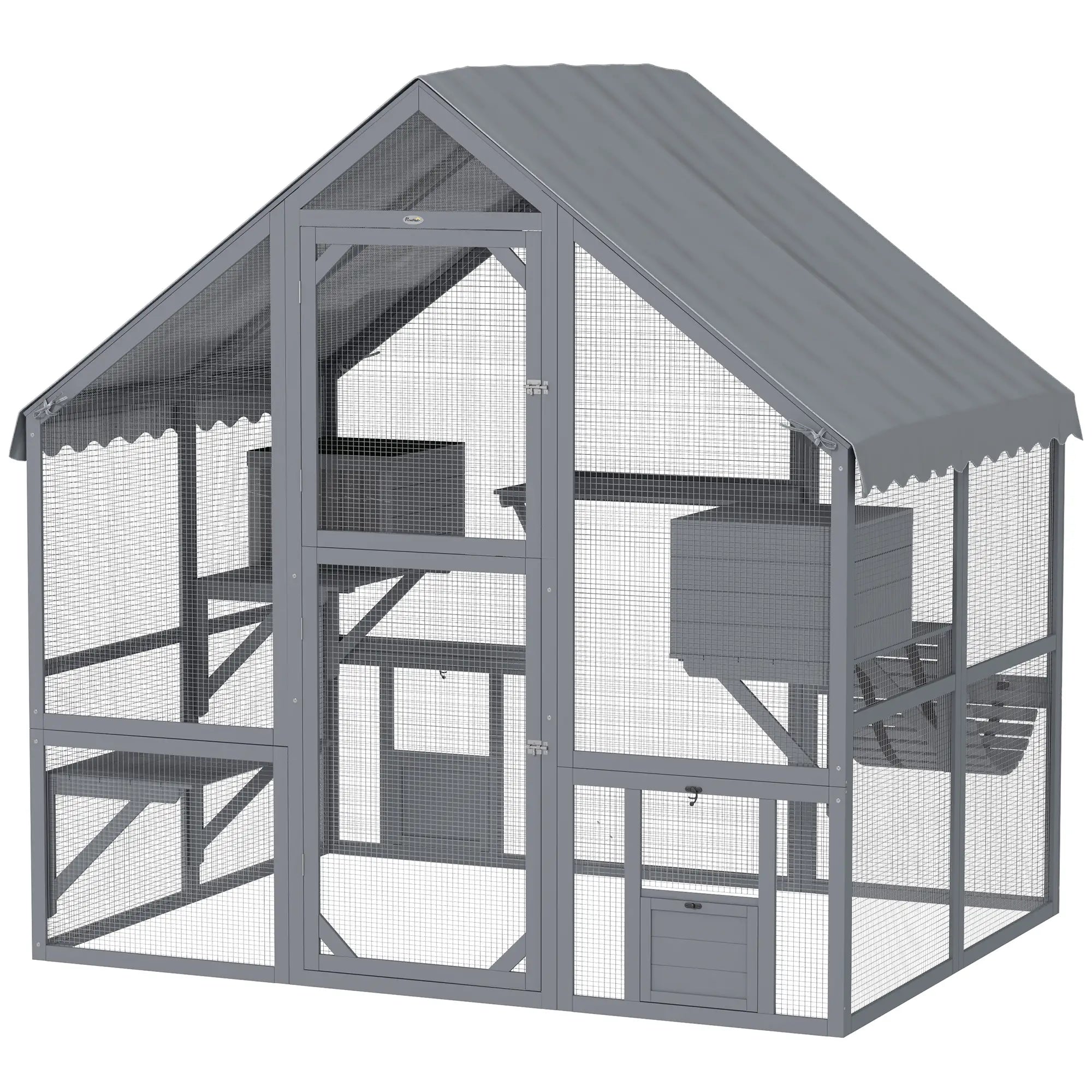 Large Catio, Waterproof Cover, 2 Resting Boxes, 4 Platforms, Bridge, Grey Outdoor Cat Enclosures Grey at Gallery Canada