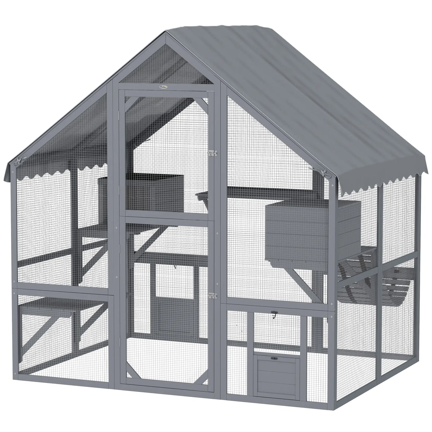 Large Catio, Waterproof Cover, 2 Resting Boxes, 4 Platforms, Bridge, Grey Outdoor Cat Enclosures Grey at Gallery Canada