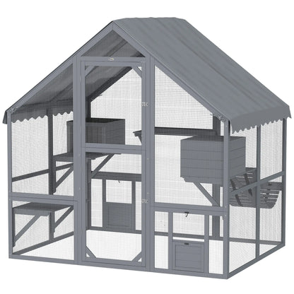 Large Catio, Waterproof Cover, 2 Resting Boxes, 4 Platforms, Bridge, Grey Outdoor Cat Enclosures Grey at Gallery Canada