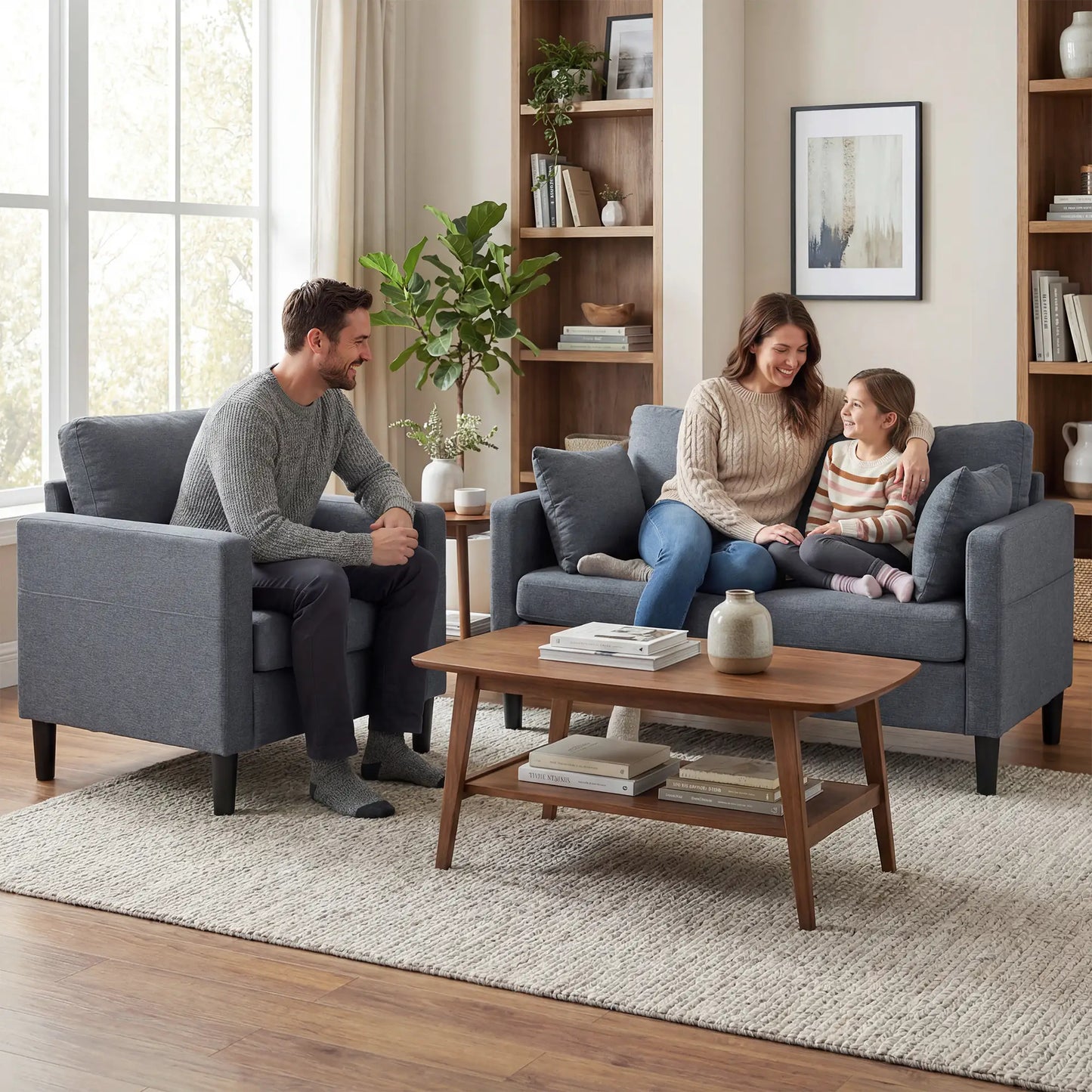 Modern Upholstered Accent Chair, Thick Padded Seat, Dark Grey Accent Chairs at Gallery Canada