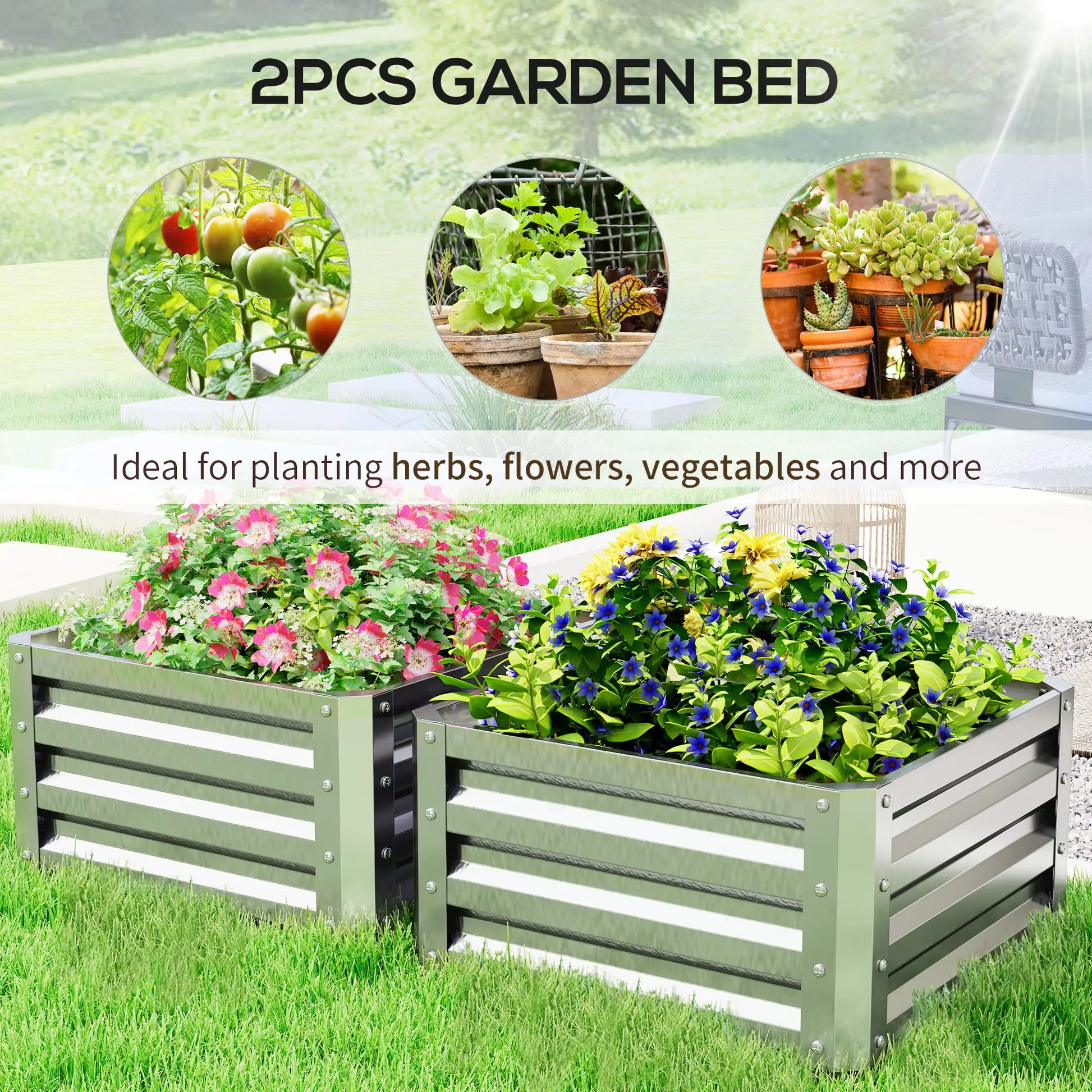 2' x 2' x 1' Raised Garden Bed, Galvanised Steel Frame, Vegetables, Flowers, Herbs, Silver Raised Garden Beds at Gallery Canada