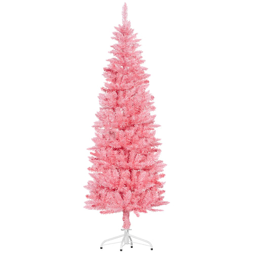 6ft Pencil Artificial Christmas Tree, 479 Branch Tips, Steel Base, Pink