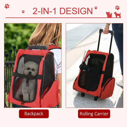 2-in-1 Pet Luggage Box Backpack Carrier, Rolling Wheel, Red Dog Bike Trailers & Strollers at Gallery Canada