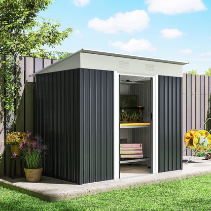 7' x 4' Outdoor Storage Shed, Metal Garden Tool Organizer, Lockable Doors, Charcoal Grey Sheds at Gallery Canada