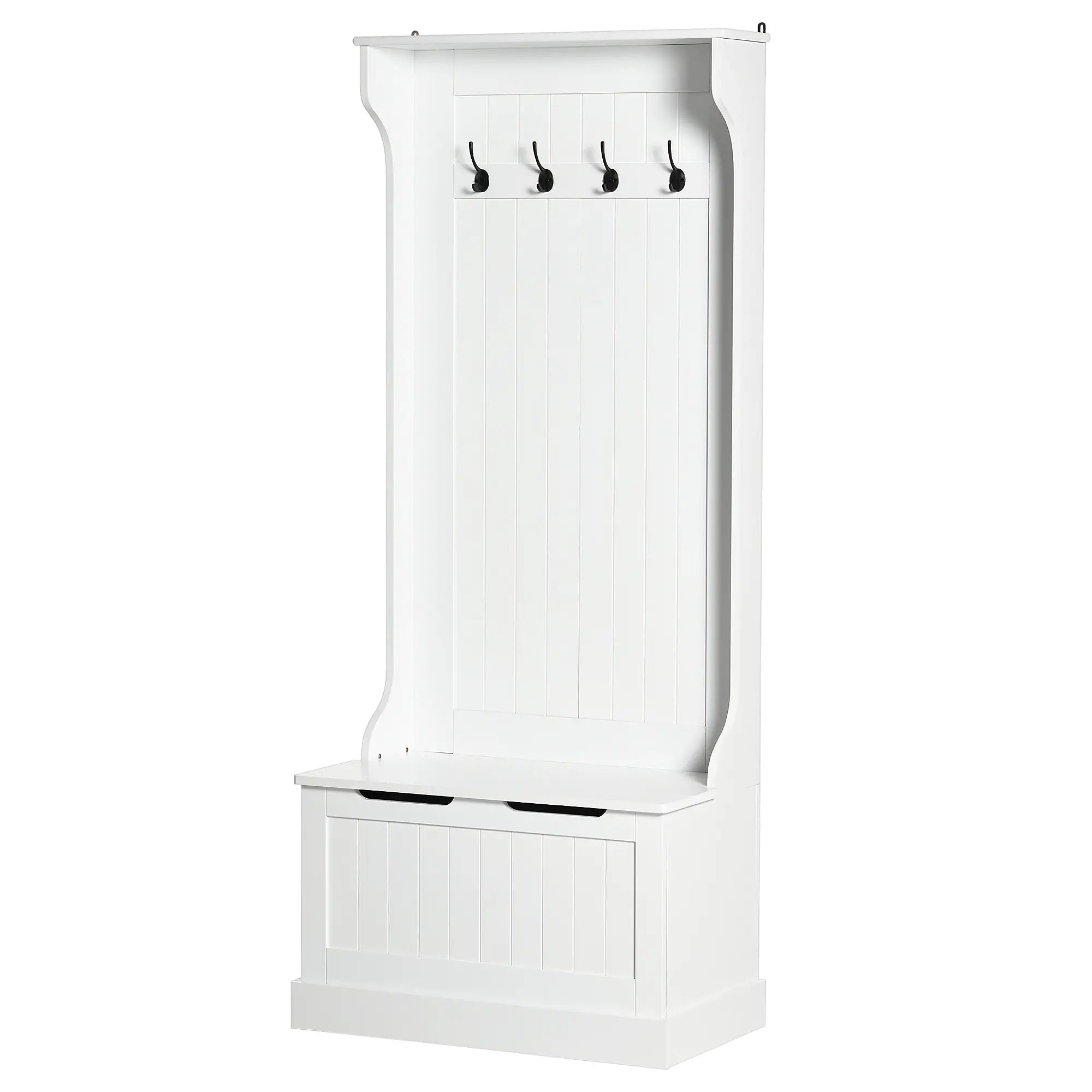 3-In-1 Hall Tree, Coat Rack, Shoe Storage, Bench Seat, Entryway Bench, 4 Hooks Clothing Storage White at Gallery Canada