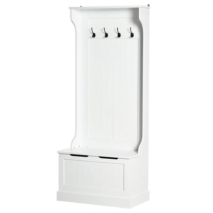3-In-1 Hall Tree, Coat Rack, Shoe Storage, Bench Seat, Entryway Bench, 4 Hooks Clothing Storage White at Gallery Canada