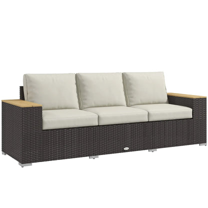 3-Seat Outdoor Couch with Cushions, PE Rattan, Wood Grain Armrests, Cream White Patio Furniture Sets at Gallery Canada