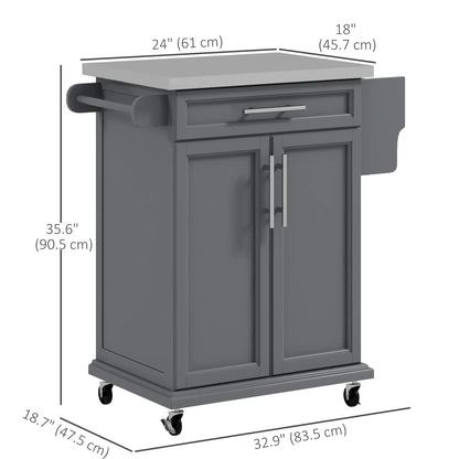 Kitchen Island, Stainless Steel Top, Rolling Cart with Drawer, Grey Kitchen Islands & Kitchen Carts at Gallery Canada