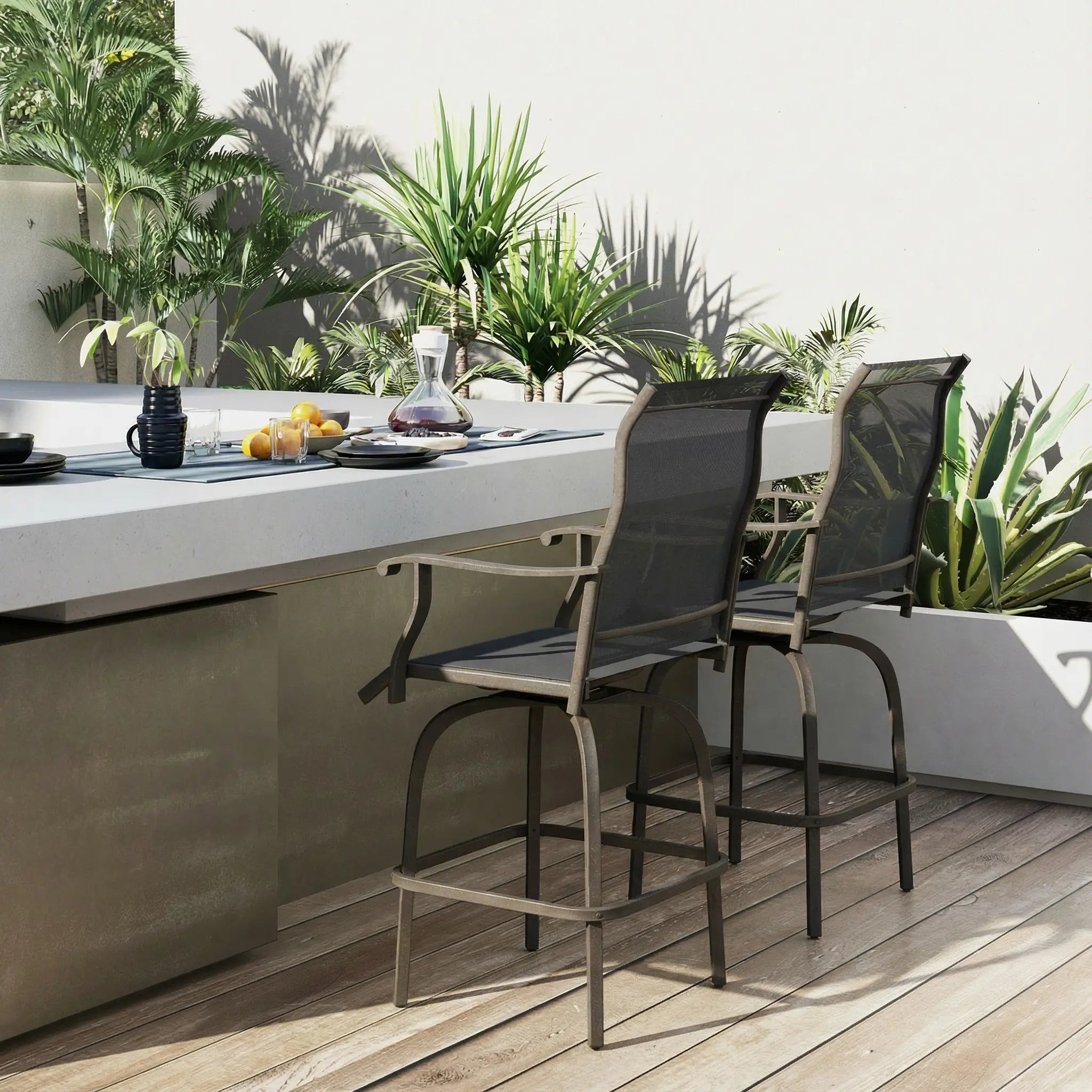 Outdoor Bar Stools Set of 2, Swivel High Back Chairs, Light Grey Bistro Sets at Gallery Canada