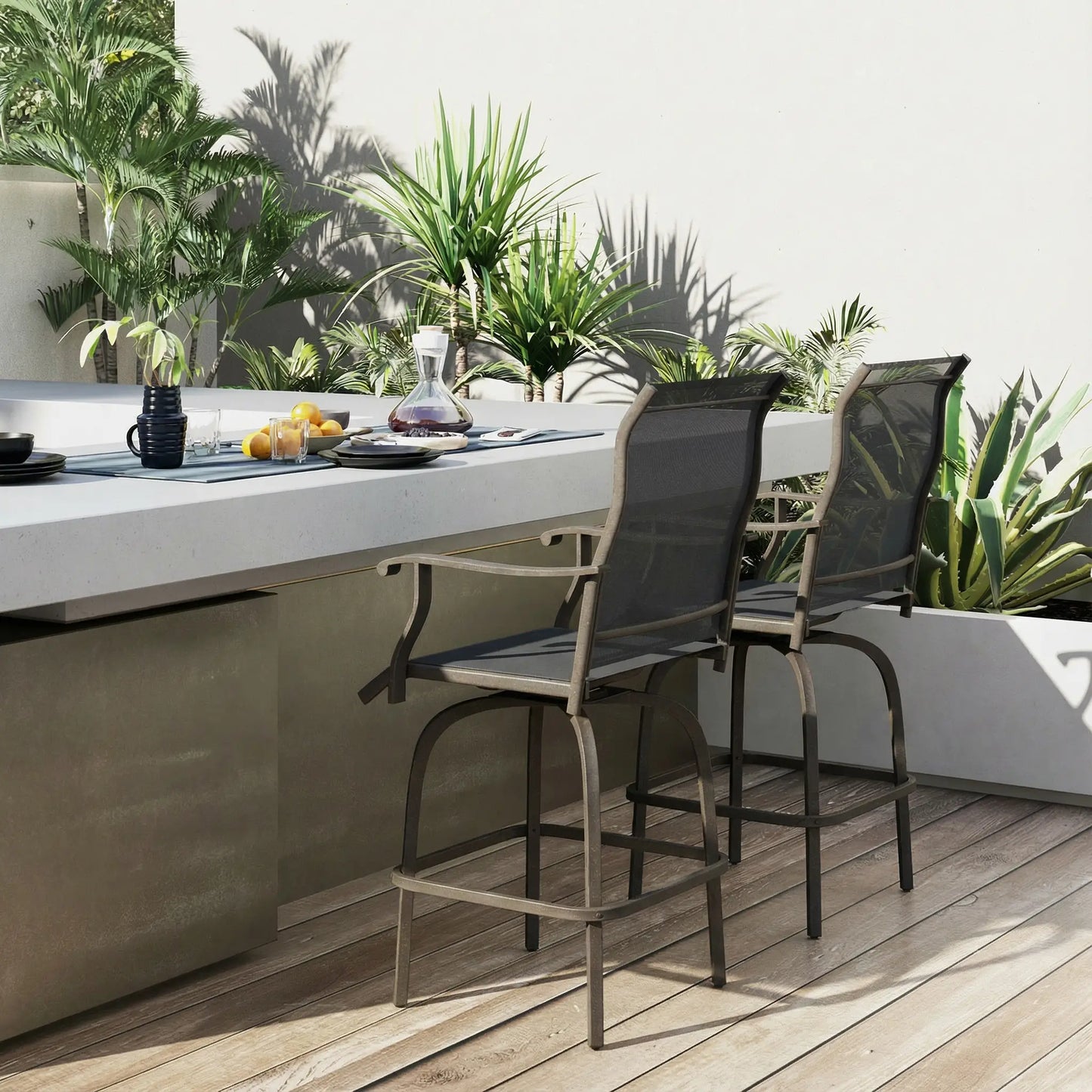 Outdoor Bar Stools Set of 2, Swivel High Back Chairs, Light Grey Bistro Sets at Gallery Canada