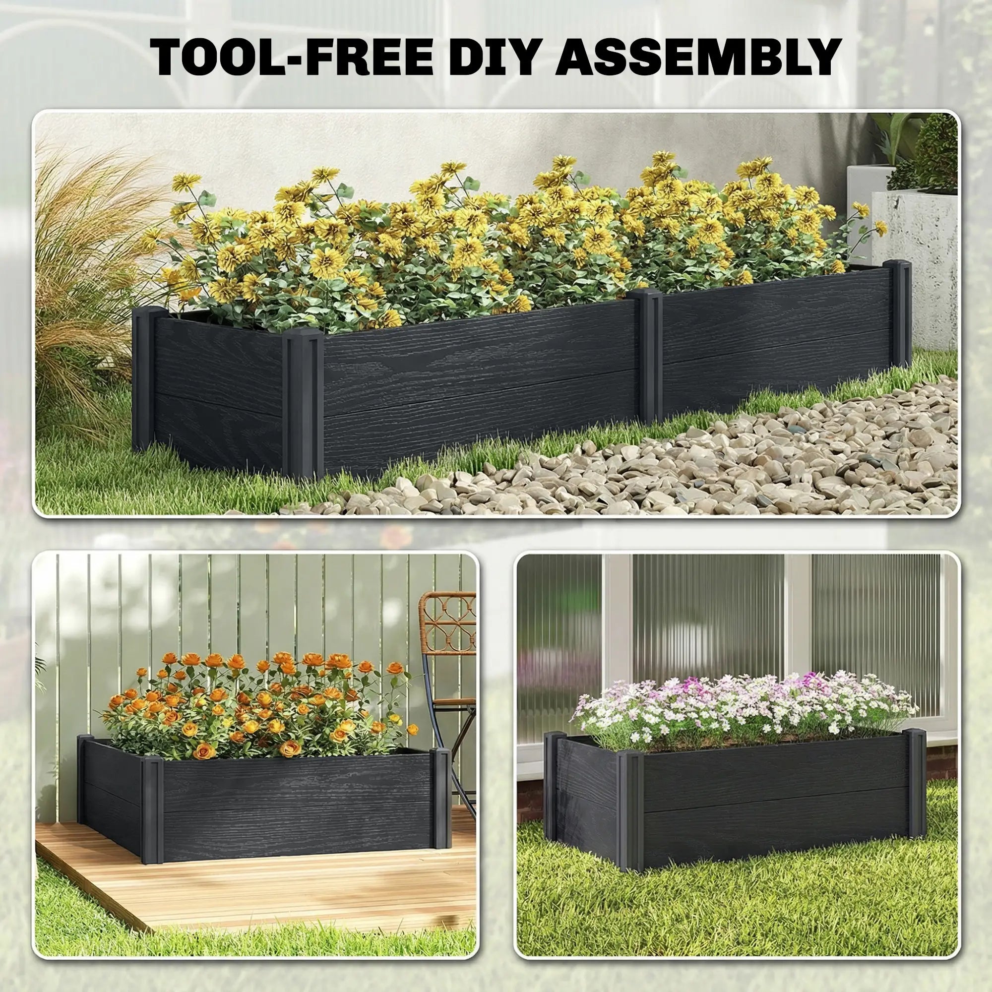 Vinyl Raised Garden Bed Kit, 6.5 x 2 x 1ft, Grey Wood Effect, Grey Wooden Planter Boxes at Gallery Canada