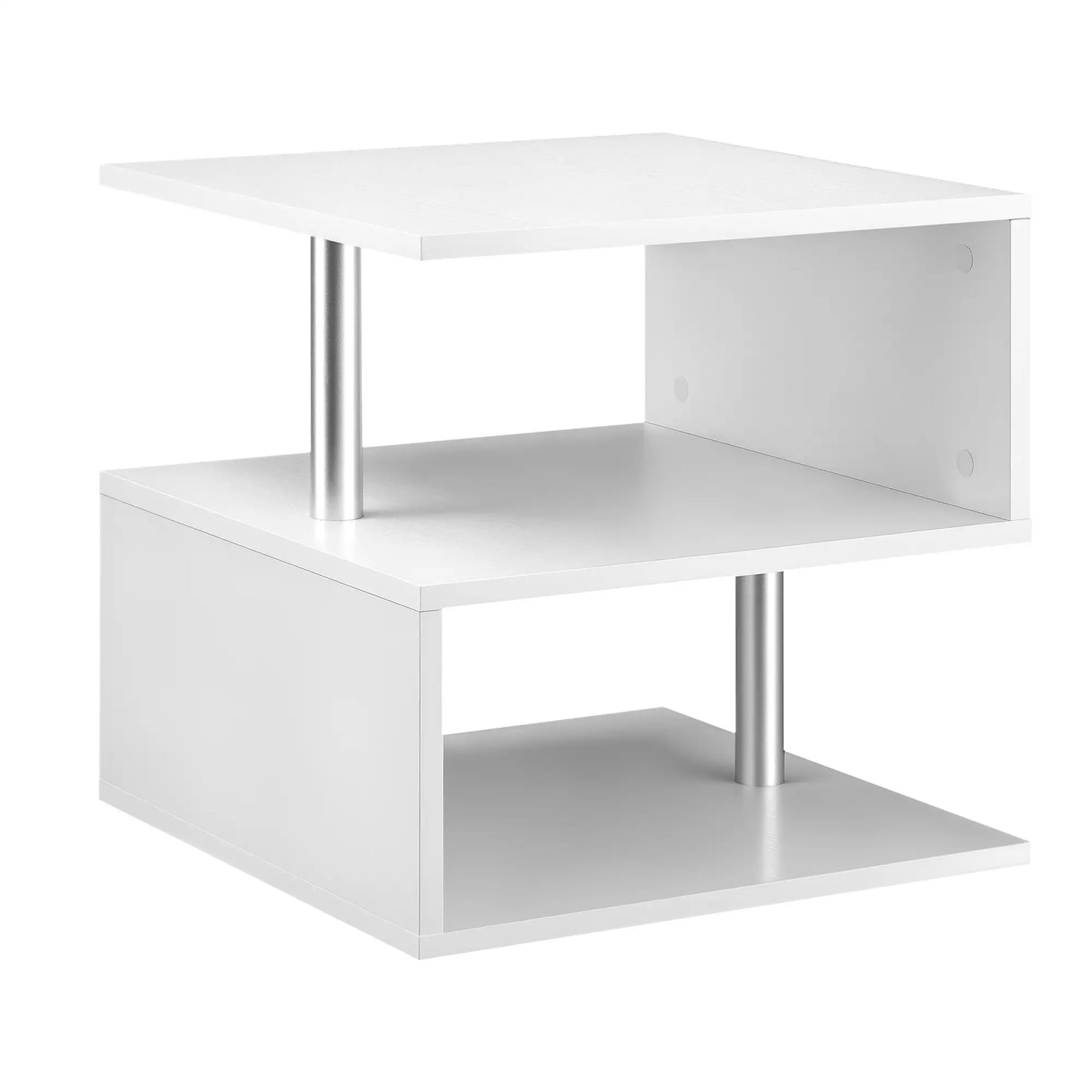 Wooden S Shape End Table, 3 Tier Storage Shelves, White Side Tables White at Gallery Canada