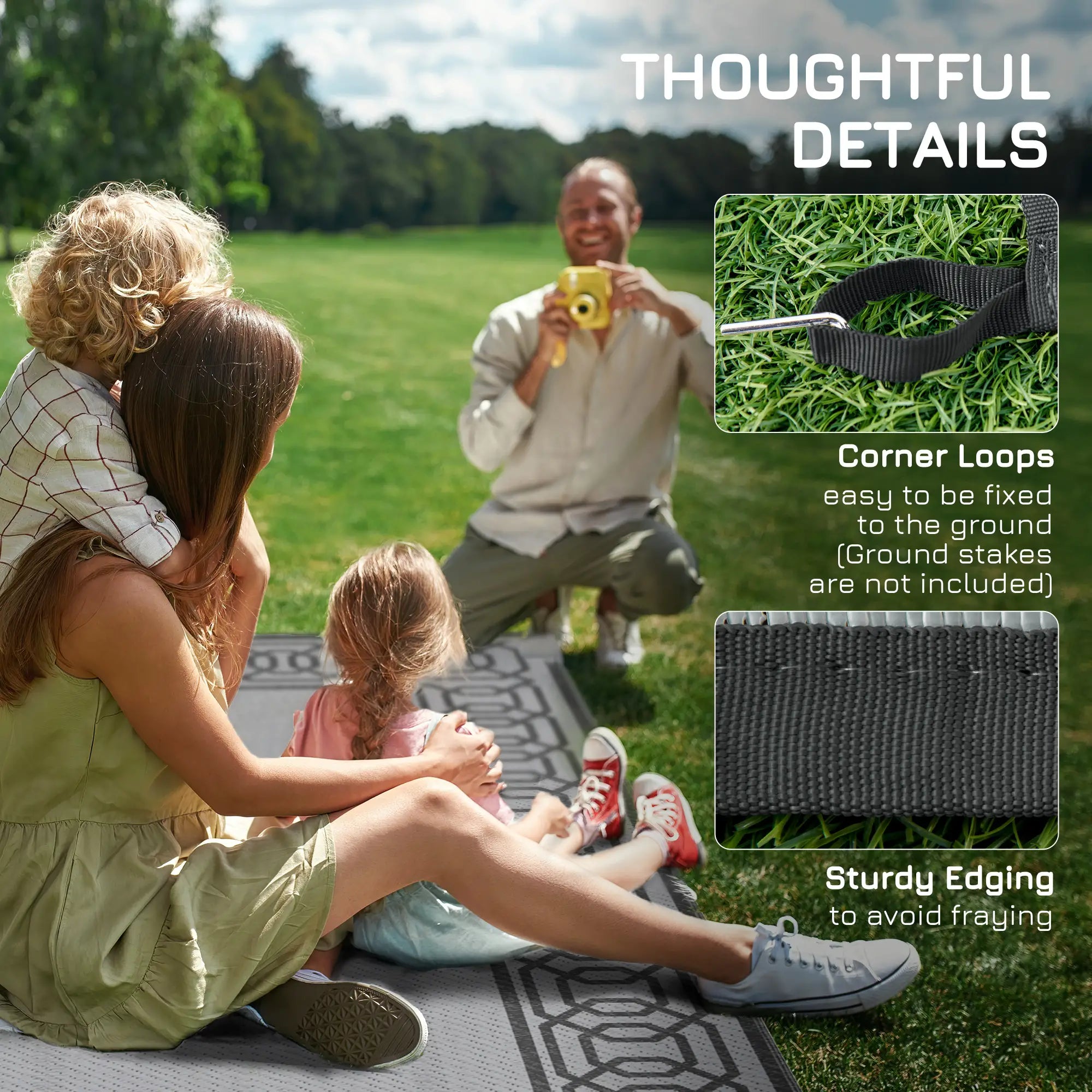 Portable Outdoor Rug, 9' x 18', Waterproof, Reversible, Black and Grey Outdoor Reversible Rugs at Gallery Canada