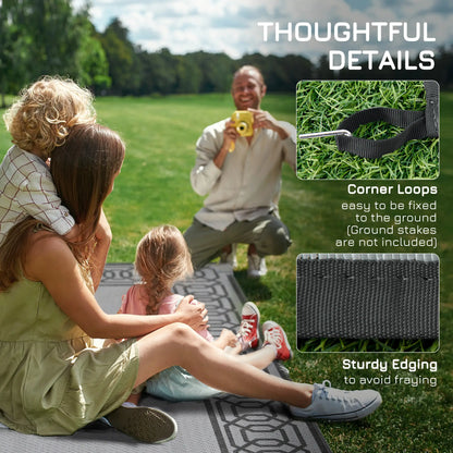 Portable Outdoor Rug, 9' x 18', Waterproof, Reversible, Black and Grey Outdoor Reversible Rugs at Gallery Canada
