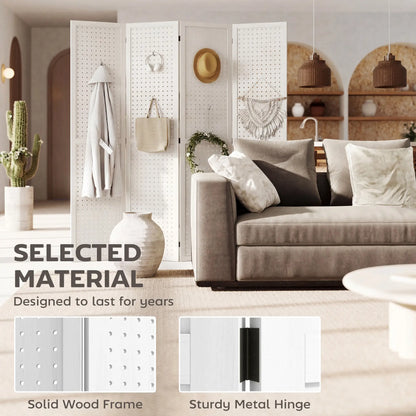 5.6 Ft. Tall 4-Panel Room Divider, Pegboard Privacy Screen, White Room Dividers at Gallery Canada