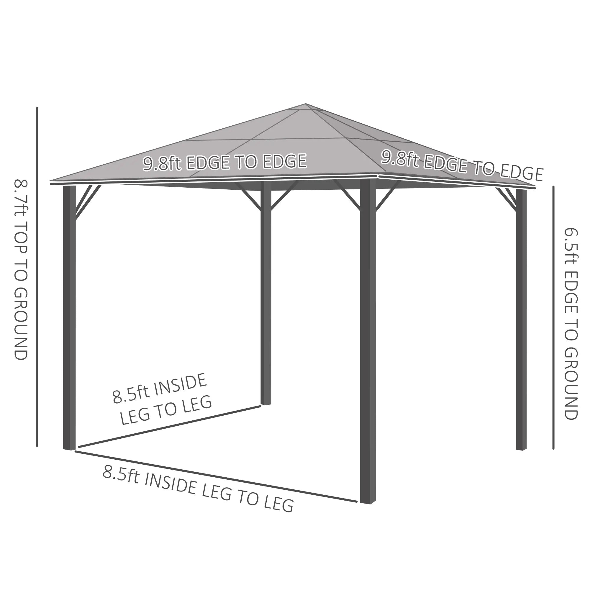 9.8' x 9.8' Aluminum Gazebo, Hardtop Roof, Mesh Curtains, Grey Gazebos at Gallery Canada