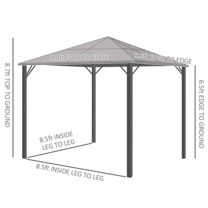 9.8' x 9.8' Aluminum Gazebo, Hardtop Roof, Mesh Curtains, Grey Gazebos at Gallery Canada