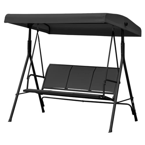 3-Seater Swing Chair, Covered Garden Hammock, A-Frame, Black