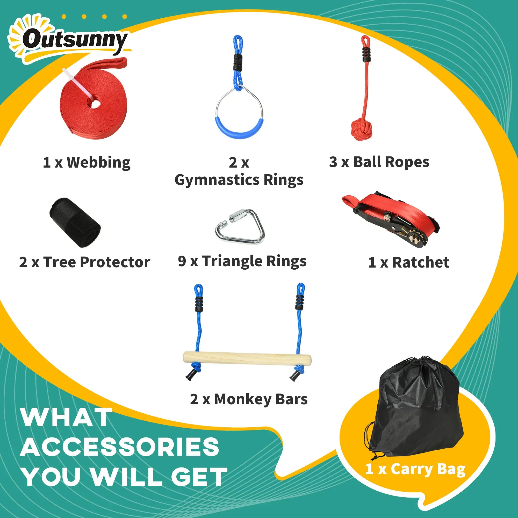 Slackline Set, 30-Piece, 10m Rope With Obstacles, Climbing Frame Gym Sets & Swings at Gallery Canada