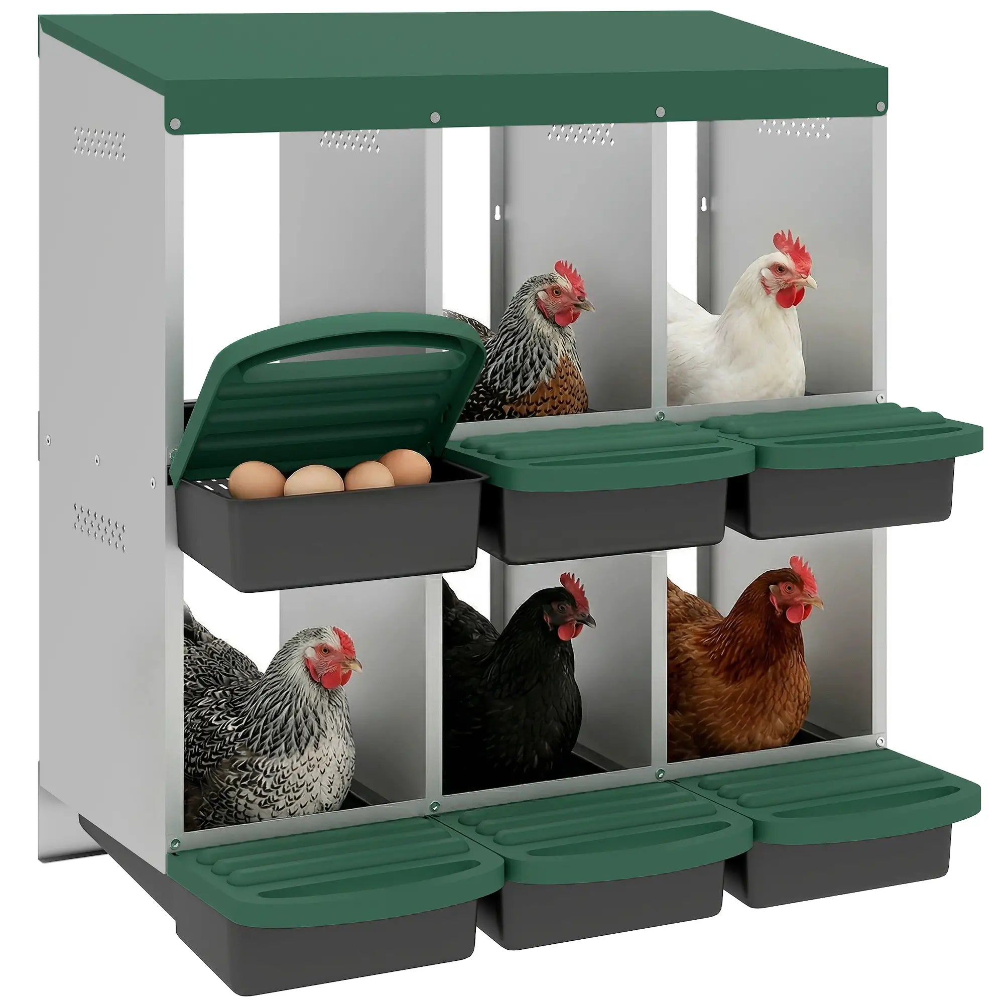 Chicken Nesting Boxes, 6 Compartment Metal Nesting Boxes for Chicken Coop, Egg Laying Boxes with Lid Cover Chicken Coops at Gallery Canada