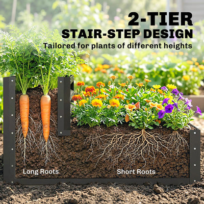 2 Tier Raised Garden Bed, 47" x 40" x 23", Galvanized Steel, Dark Grey Galvanized Planter Boxes at Gallery Canada