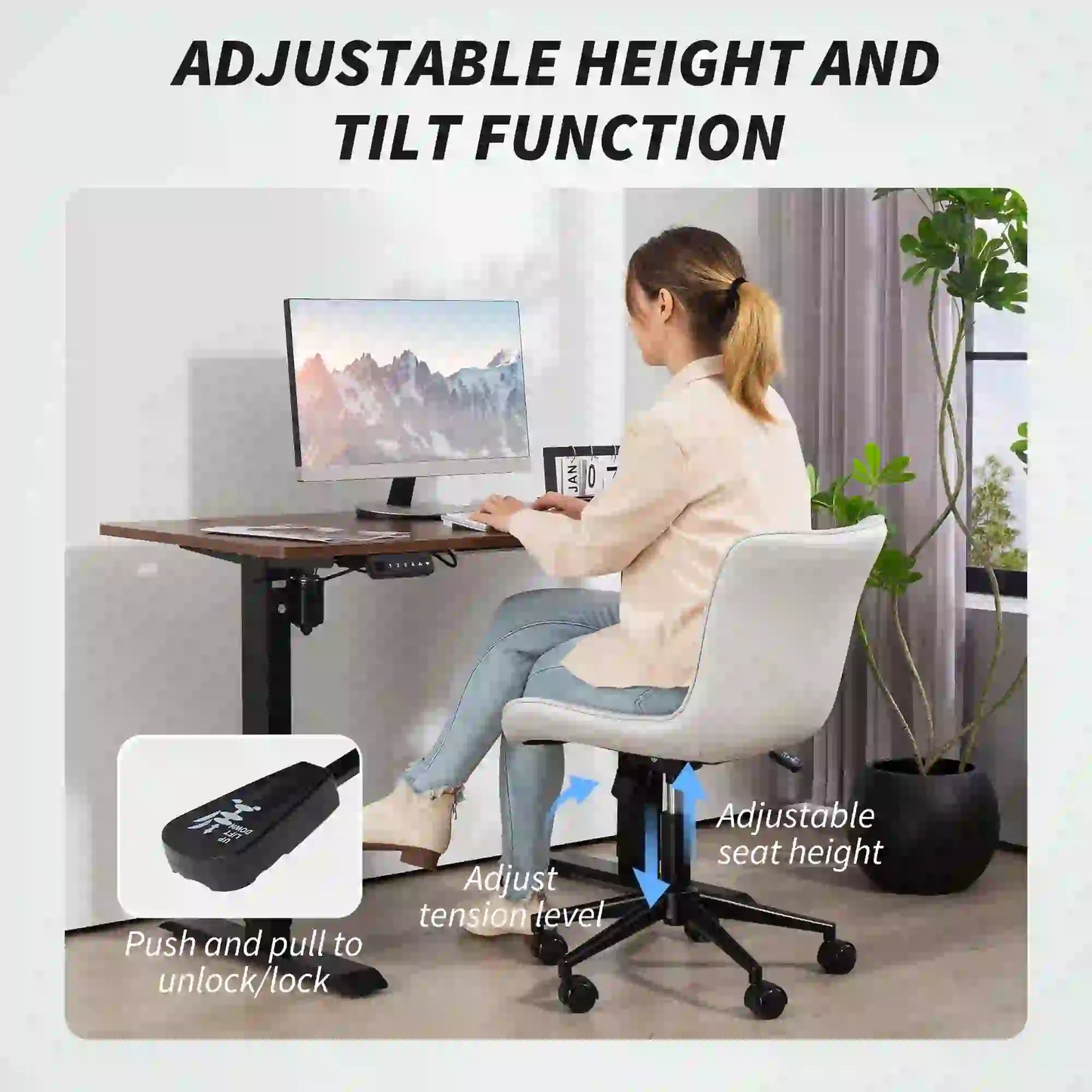 Armless Office Chair, 360° Swivel, Adjustable Height, Cream White Task Chairs at Gallery Canada