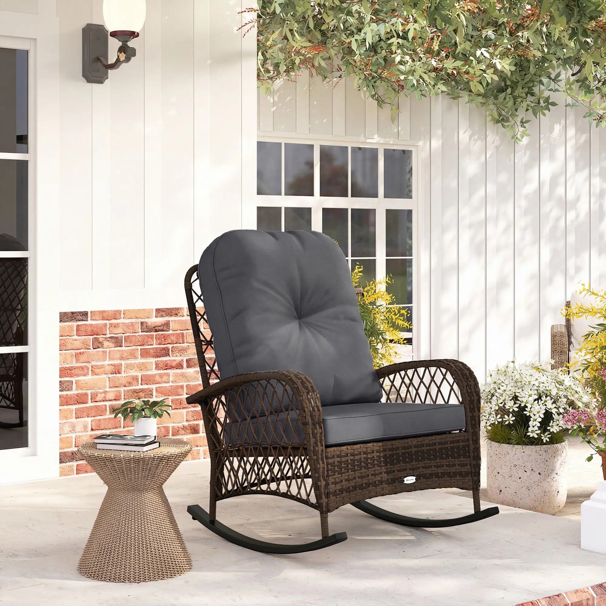 Outdoor Wicker Rocking Chair With Thick Cushions, Black Outdoor Rocking Chairs at Gallery Canada