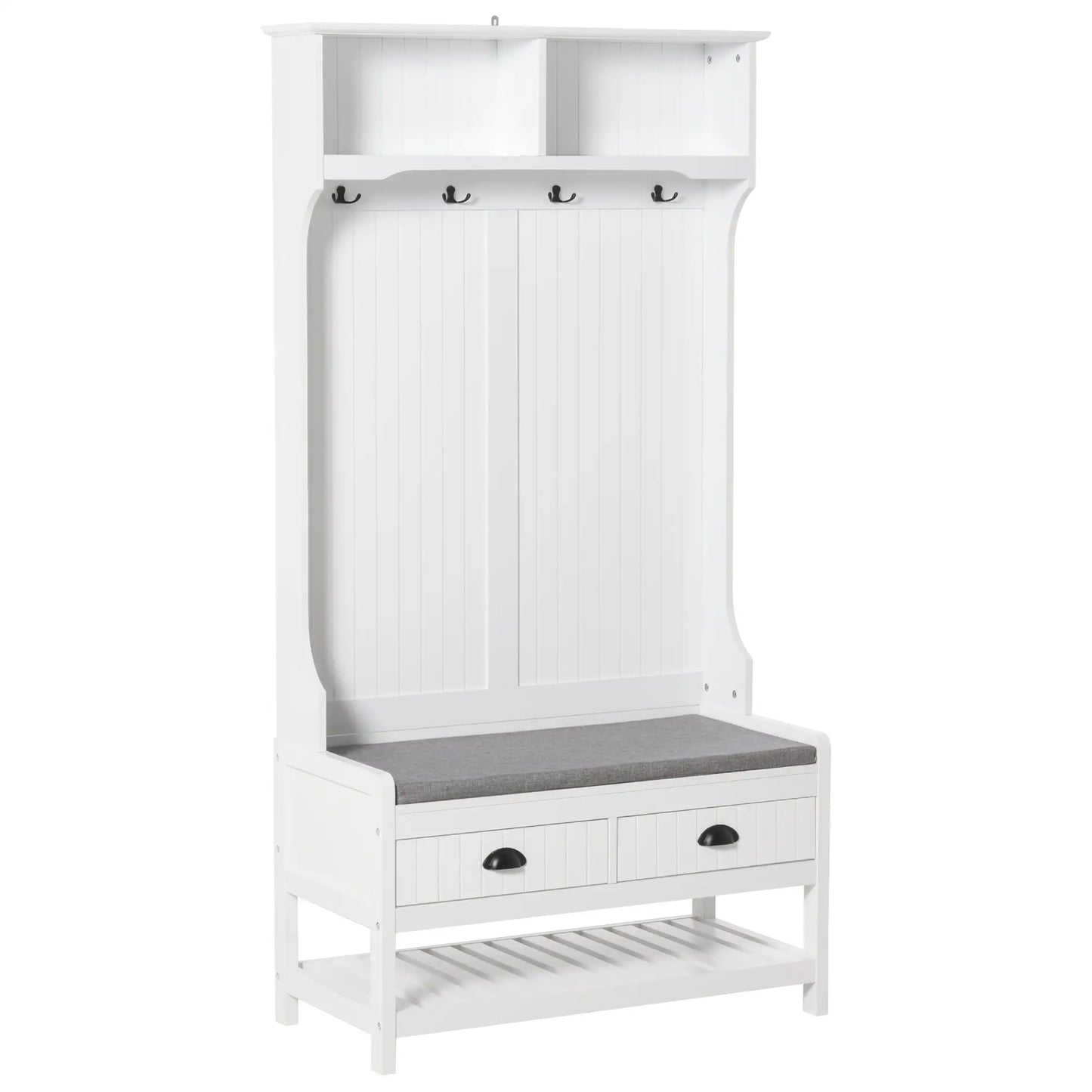 Coat Rack Shoe Bench, Entryway Storage with 4 Hooks, 2 Drawers, 2 Shelves, White Clothing Storage White, Grey at Gallery Canada