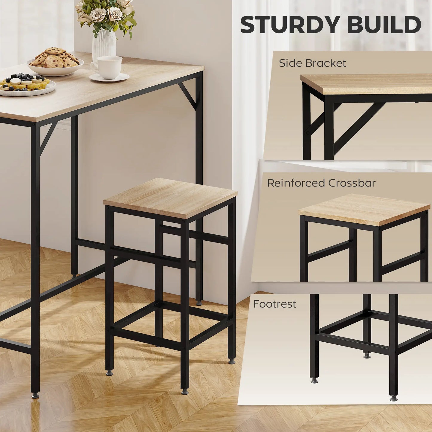 5-Piece Industrial Rectangular Bar Table Set, 4 Stools, Oak Bar Sets at Gallery Canada