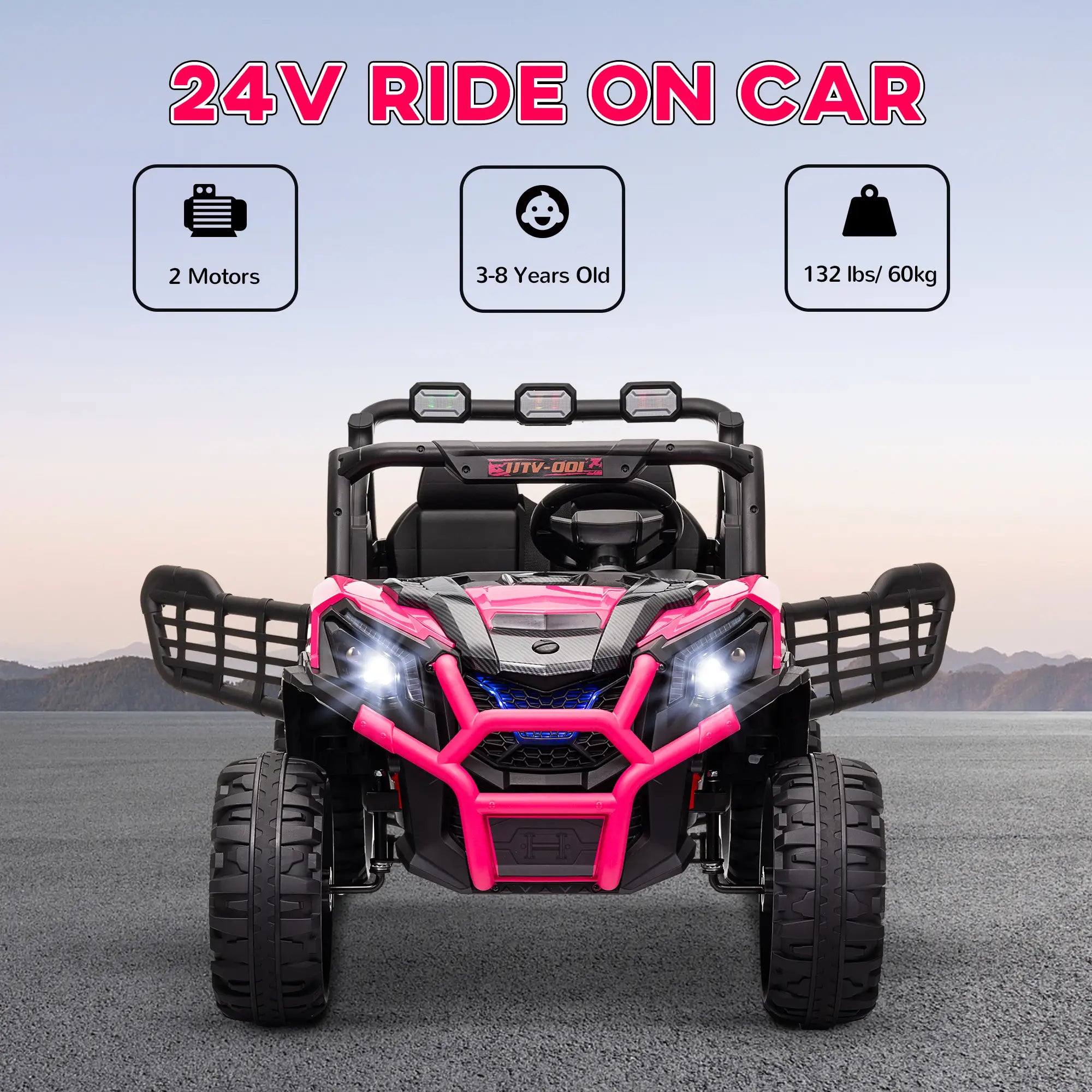 2 Seater 24V Kids Electric Car, Remote Control, 3 Speed, LED Lights, Pink Electric Toy Cars at Gallery Canada