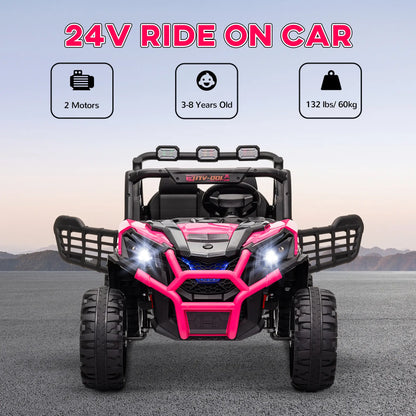 2 Seater 24V Kids Electric Car, Remote Control, 3 Speed, LED Lights, Pink Electric Toy Cars at Gallery Canada