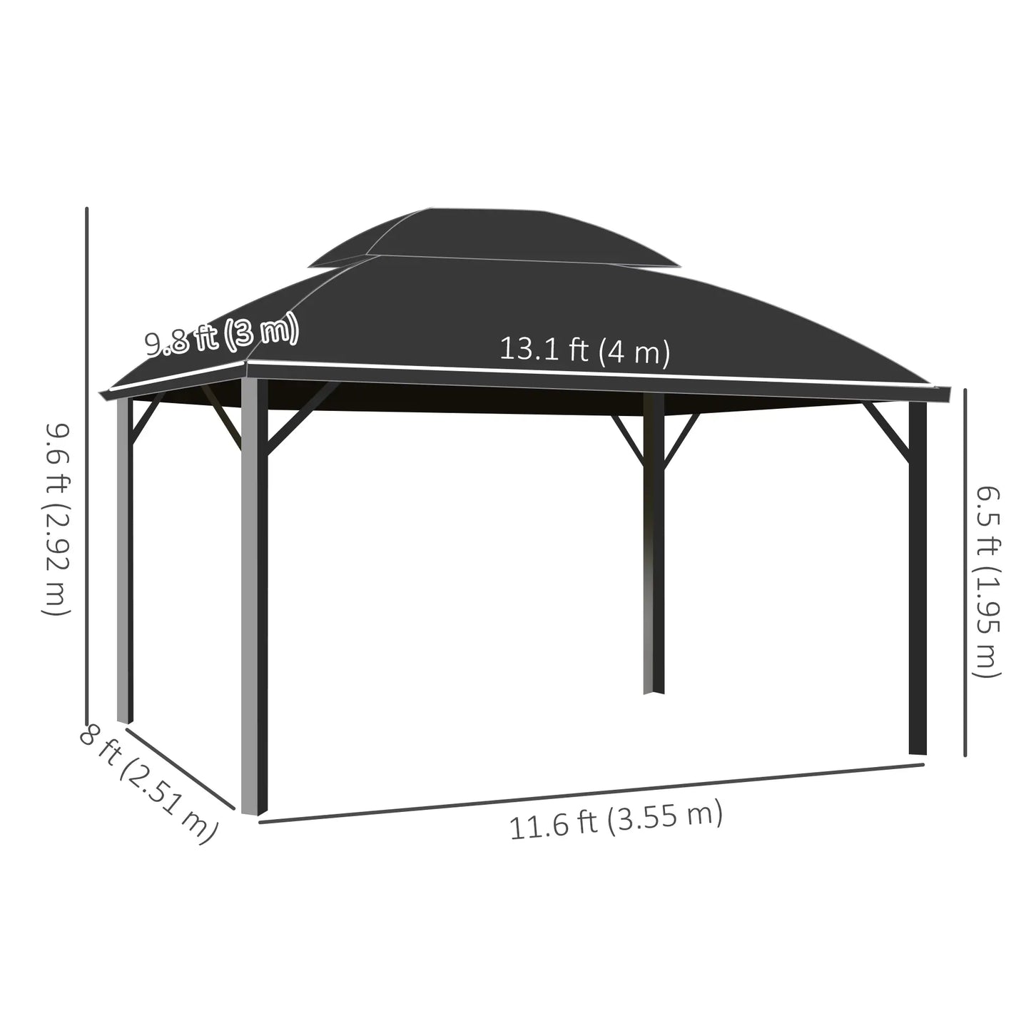 13' x 10' Patio Gazebo, Double Roof, With Curtains, Black Gazebos at Gallery Canada