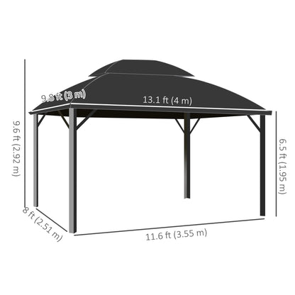13' x 10' Patio Gazebo, Double Roof, With Curtains, Black Gazebos at Gallery Canada