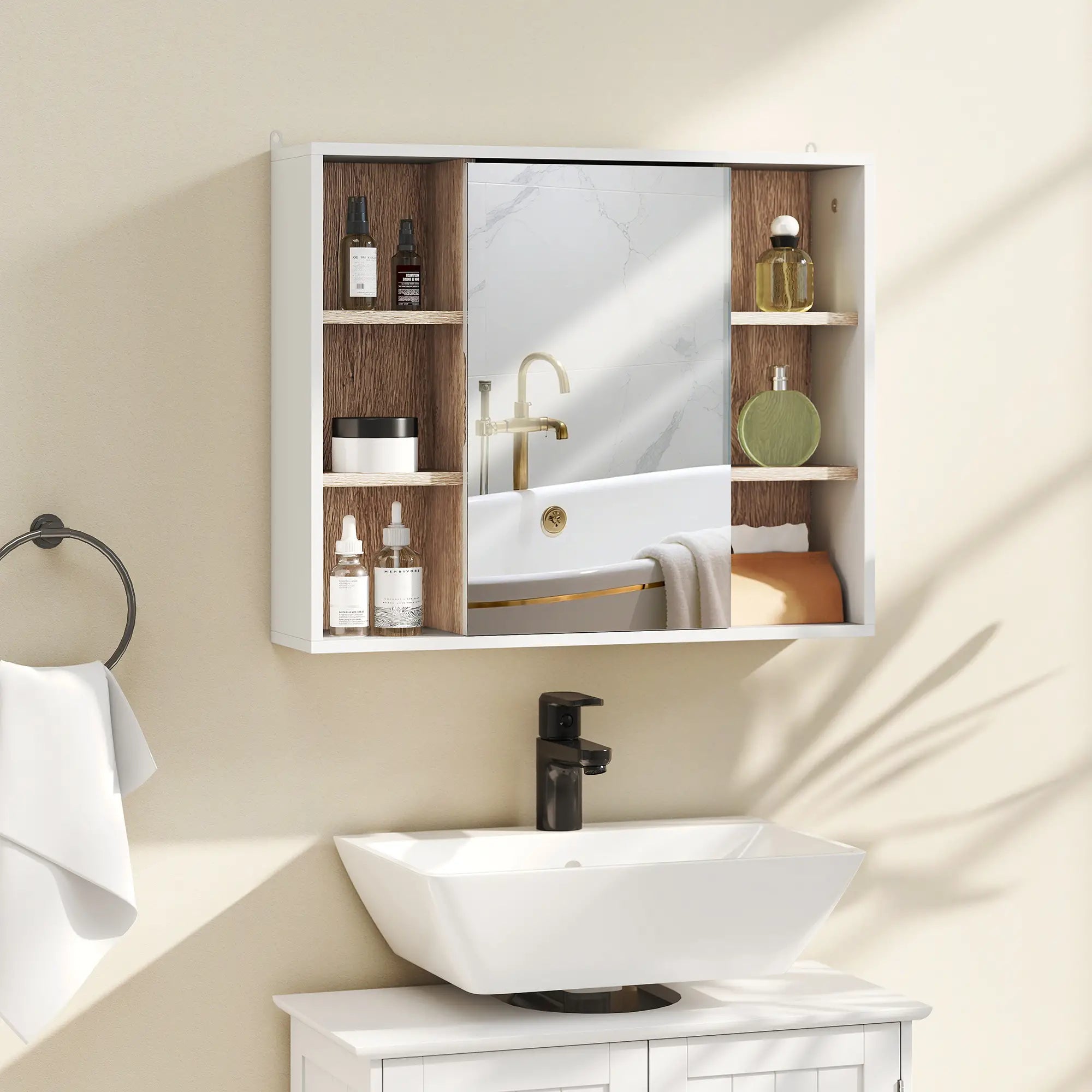 Wall-Mounted Medicine Cabinet with Mirror, Over Toilet Vanity, Oak, White Mirror Medicine Cabinets at Gallery Canada
